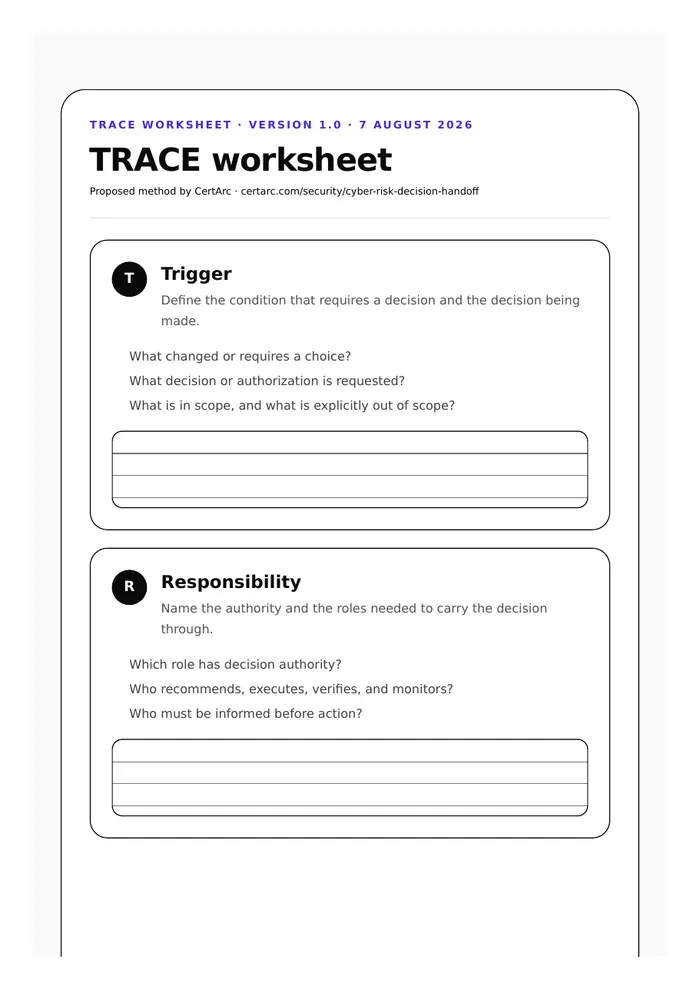 Preview of the five-field TRACE worksheet